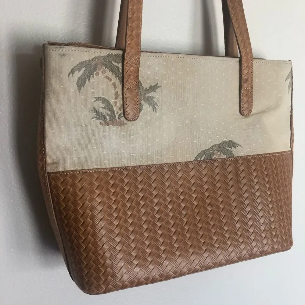 Vintage Brahmin Tropical Palm Tree Woven Shoulder Bag Tote - Picture 3 of 9